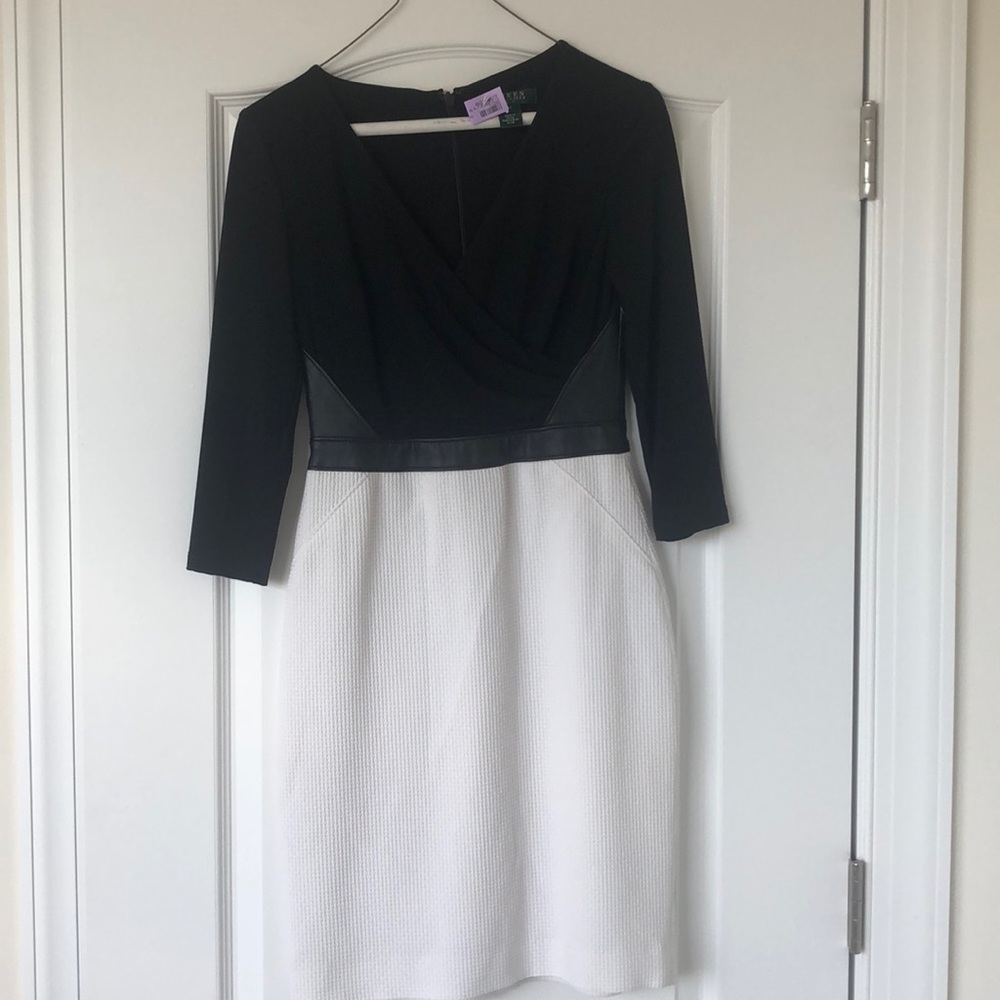 LRL textured, leather trim dress